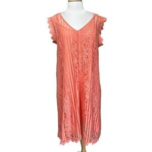 CATO Women's 18/20 Coral Lace Overlay Sheath Dress Spring Fairy Cottagecore XXL